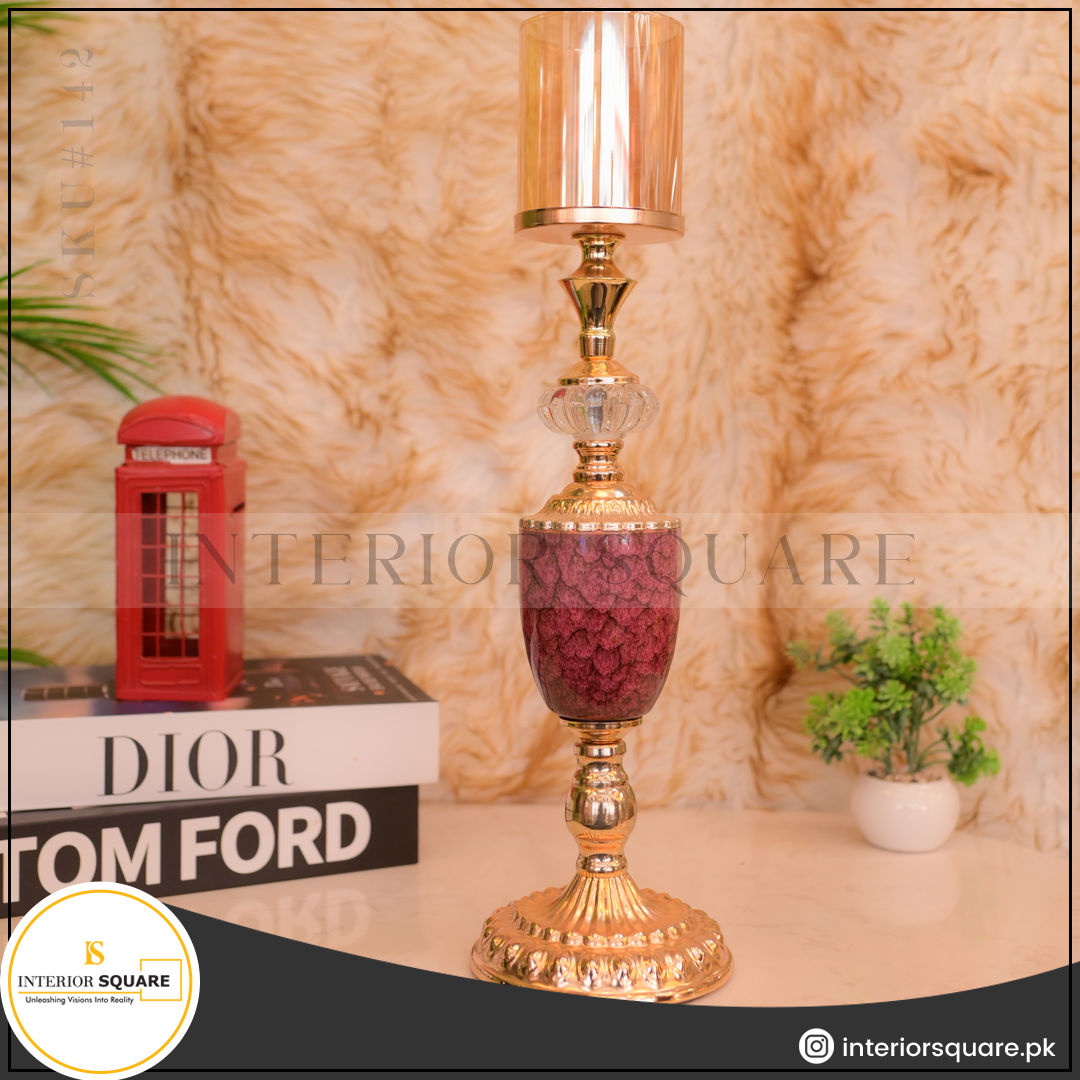 Red Marble Textured Ceramic Candle Stand